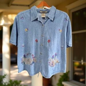 Vintage Just My Size Denim top embroidered no tag measurements p2p 31”